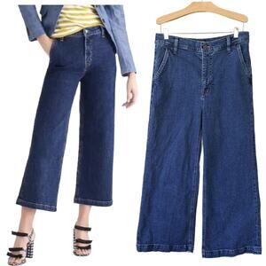 J CREW High Rise Wide Leg Crop Jeans Size 28 Medium Dark Wash
